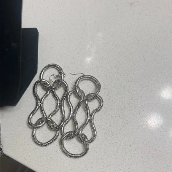 Sassy Jones Silver-Tone Link Drop Earrings - Picture 2 of 3